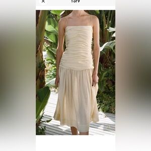 NWT ZARA DRAPED MIDI DRESS ZW COLLECTION CREAM ECRU WHITE 7931/286.Small